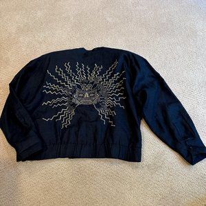 VTG Linda Allard Ellen Tracy Jacket Linen Black Embroidered Aztec Inca Size 10